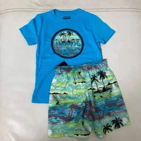 Hurley Colorful Sea palm trees ocean lovers shorts set 8010 - Picture 5 of 6
